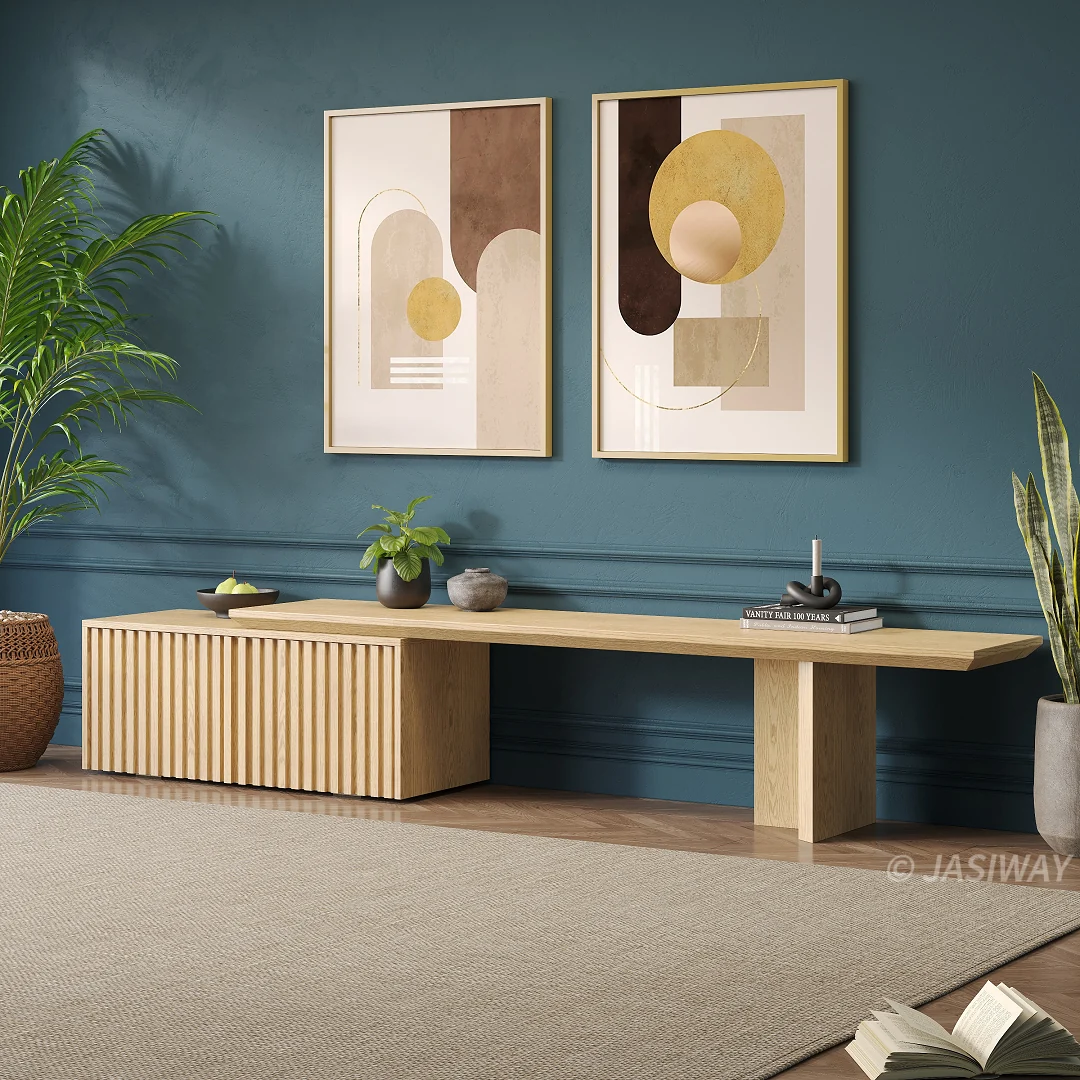 NÓVORA CASA Extensible mediados siglo Moderno Mueble para TV con acanalado puertas & Ajustable repisas| expandible madera multimedia consola para Sala