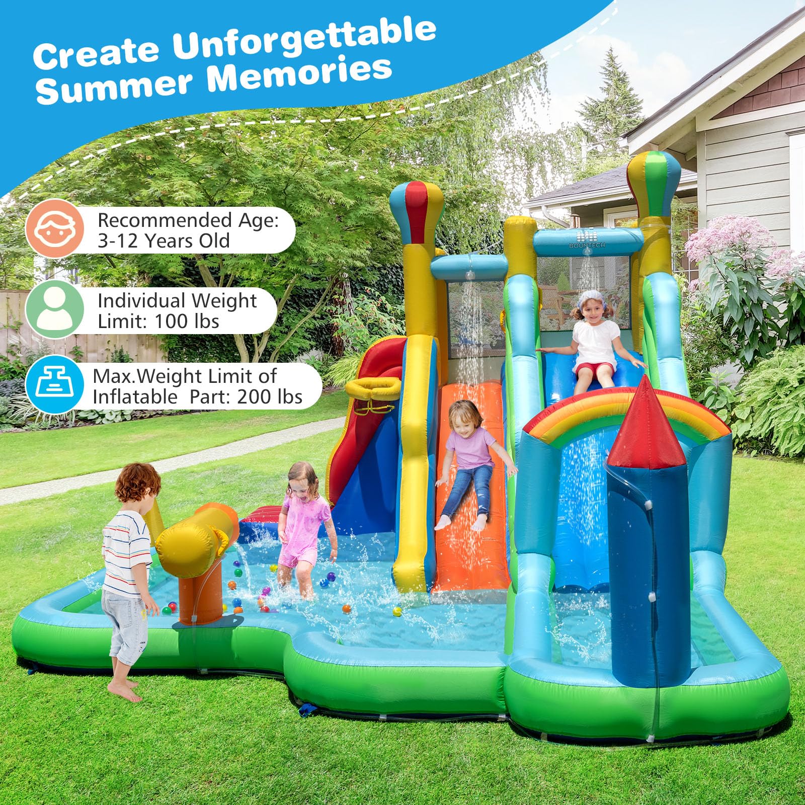 BOUNTECH Inflatable Water Slide Dual Slides Kids Water Slide Park Jump Bouncy Castle