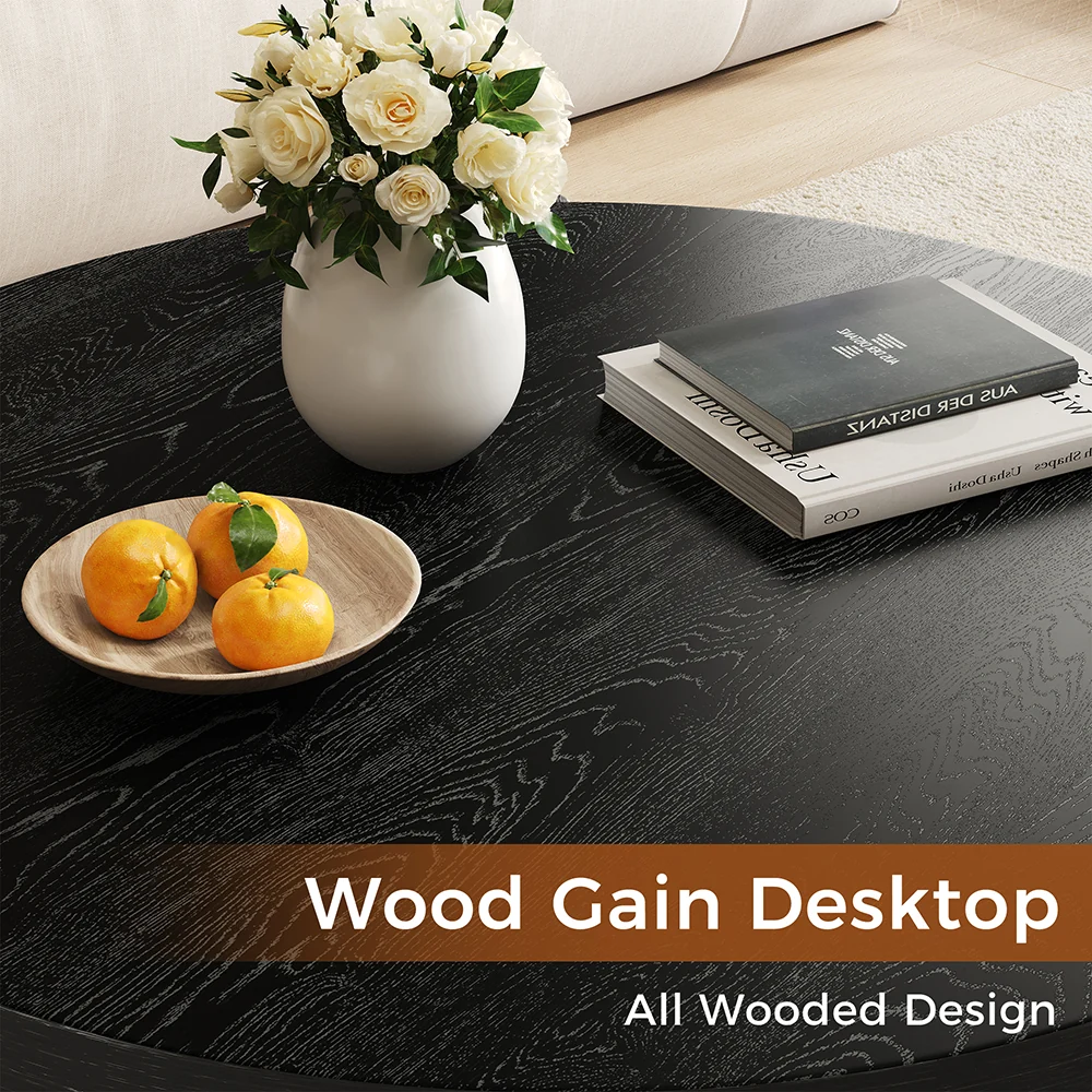NÓVORA CASA Negro Redondo acanalado Mesa de centro| Moderno MDF decorativo mesa