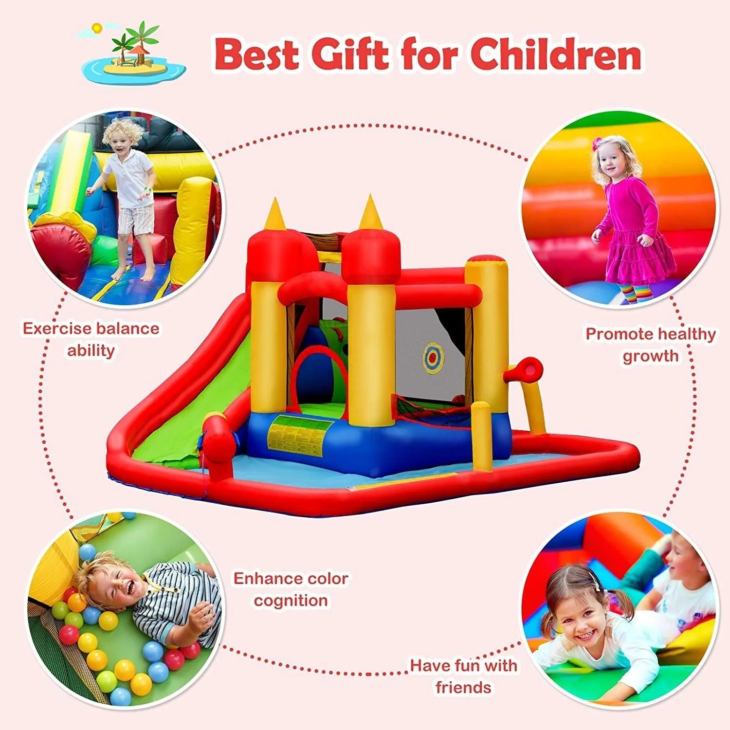 Costzon Inflatable Bounce House, Mighty 7 in 1 Water Slide Park