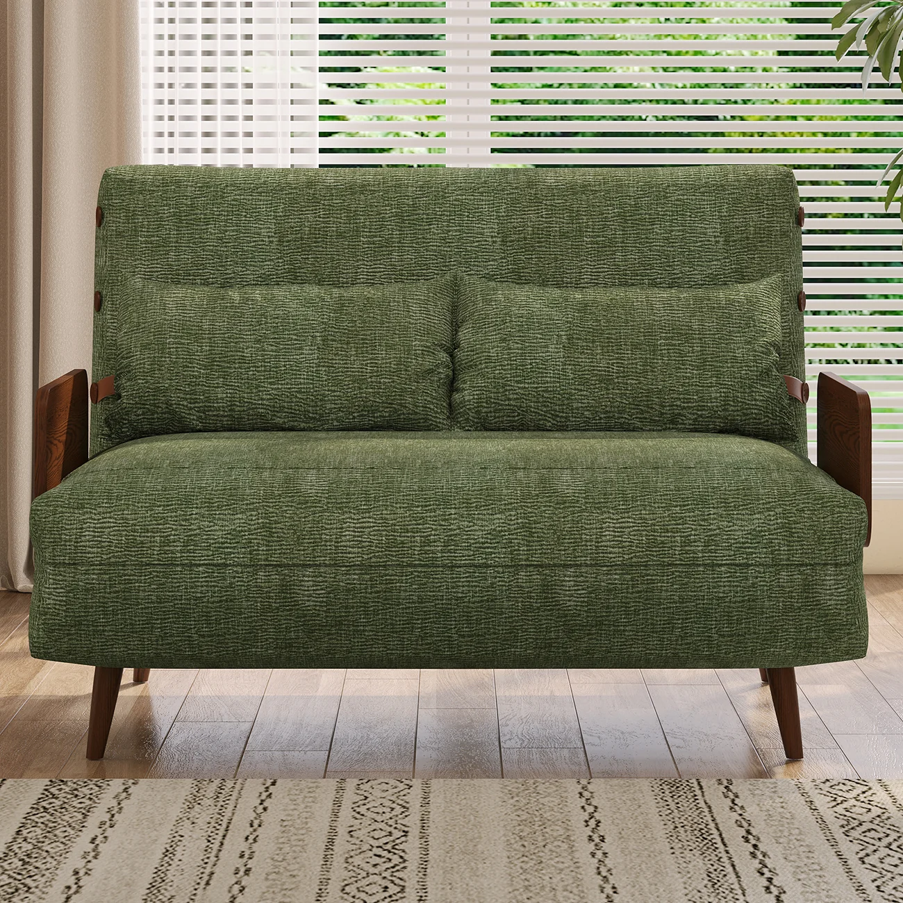 NÓVORA CASA mediados siglo Moderno Verde Sofá cama transformable para pequeño espacios| individual cama sofá con madera brazos