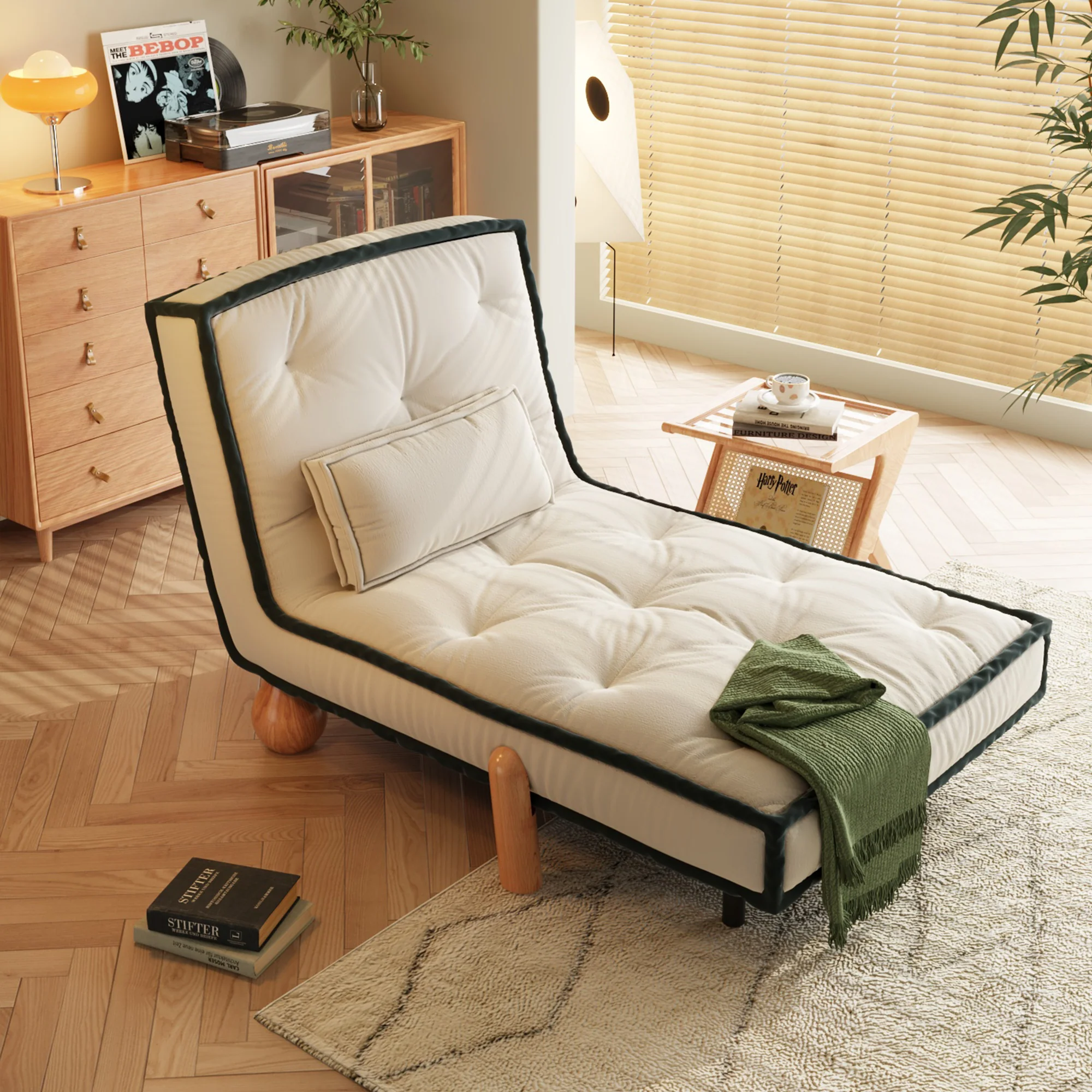 NÓVORA CASA transformable sin brazos Sofá cama individual sillón con Madera maciza patas