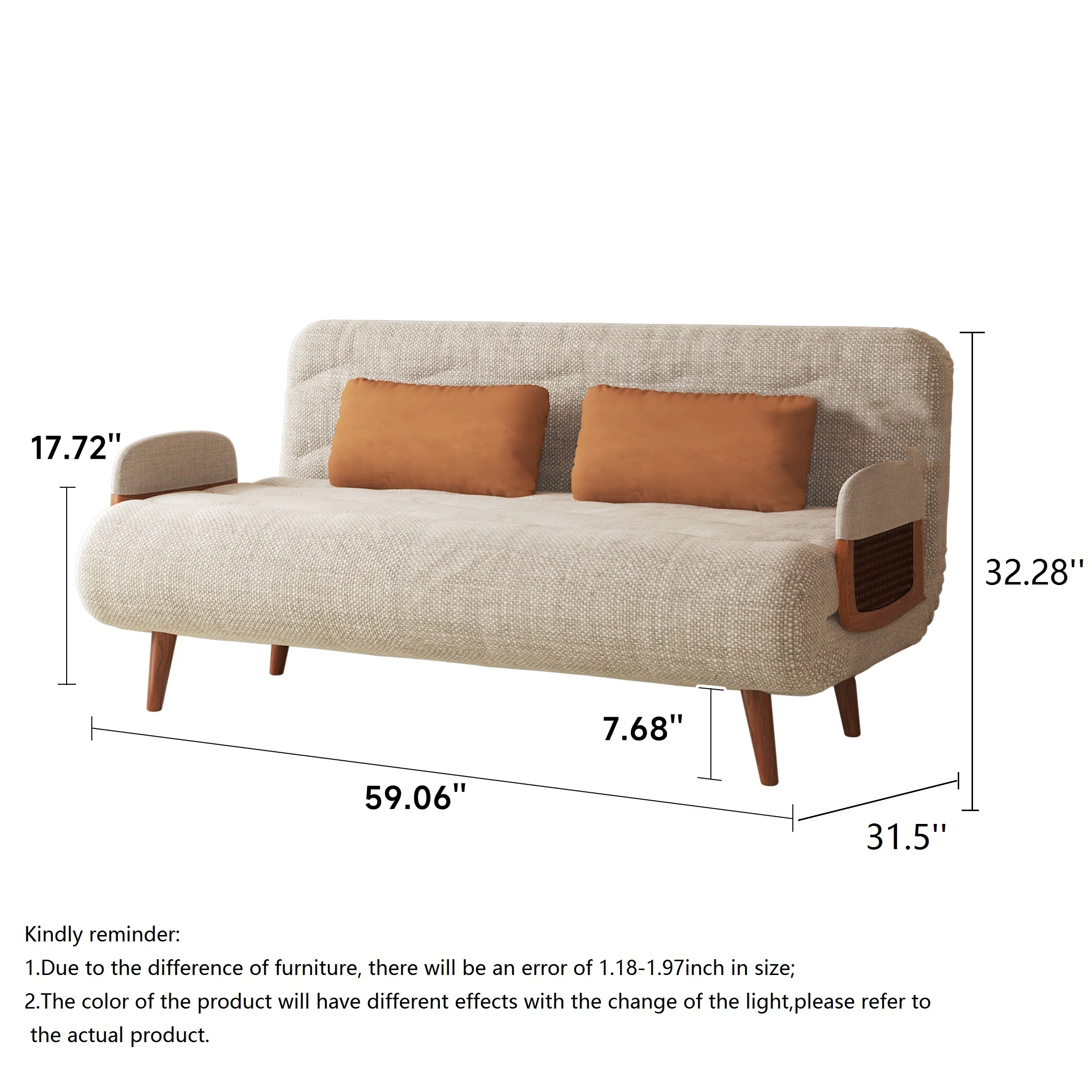 NÓVORA CASA 3-en-1 Beige plegable Sofá cama algodón & lino transformable sofá