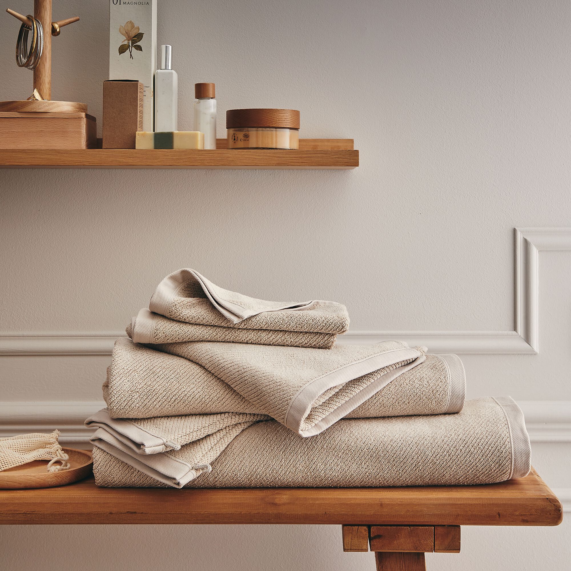 COLINE - Drap de bain en bouclettes de coton bio - beige alpilles 90x150cm