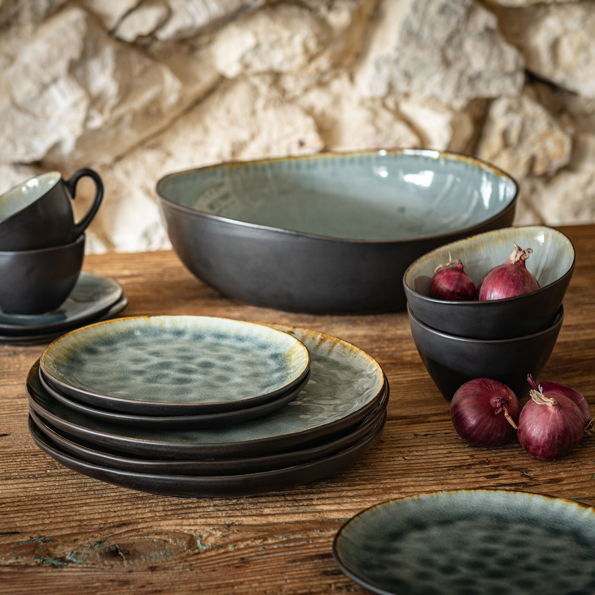SELIME - Assiette plate en grès émail réactif D27,5cm - gris