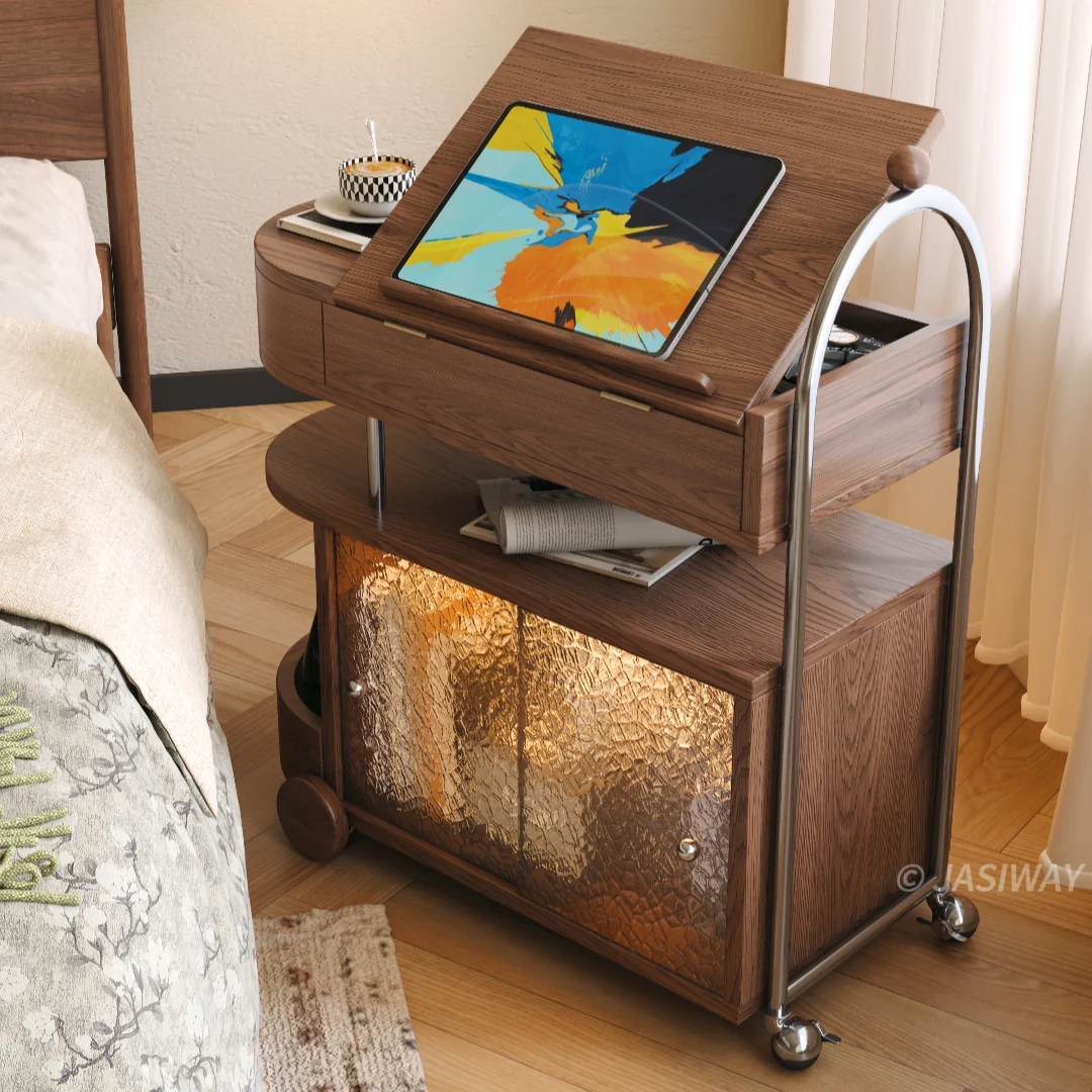 NÓVORA CASA con ruedas Mesa lateral con elevable superior & Gabinete de almacenamiento, móvil Mesa auxiliar sobre ruedas para sofá, cama & pequeño espacios