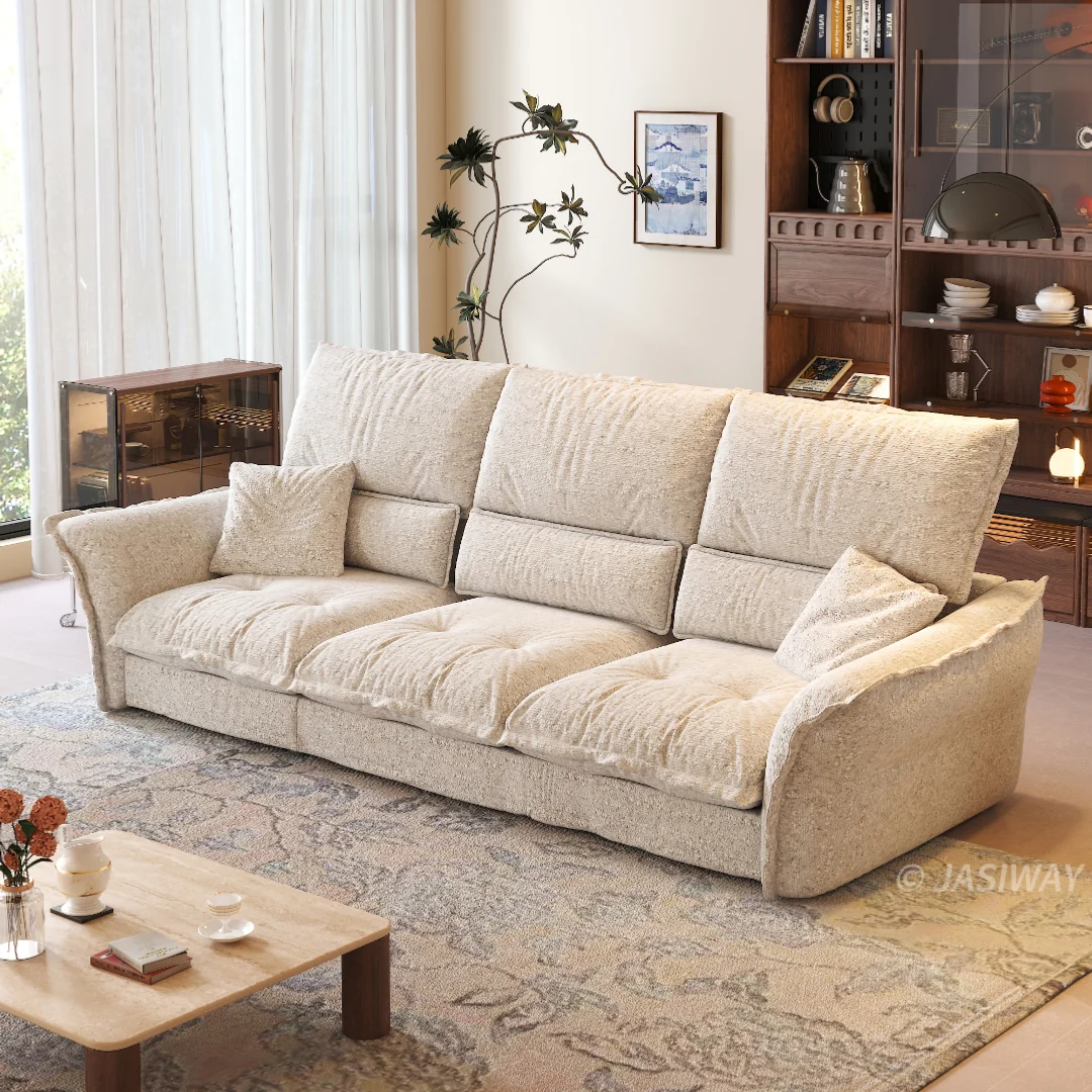 JASIWAY tela sofá con Ajustable reposacabezas| profundo asiento cómodo sofá para Sala, Minimalista Japandi estilo 3-plazas sofá