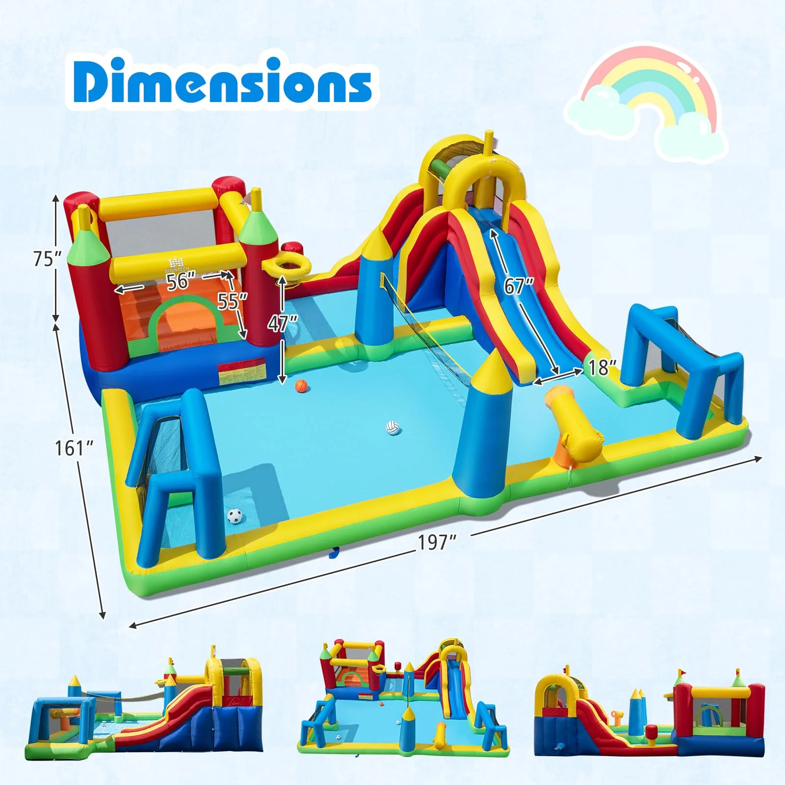 BOUNTECH 9-in-1 Inflatable Water Slide Park Water Jump Castle