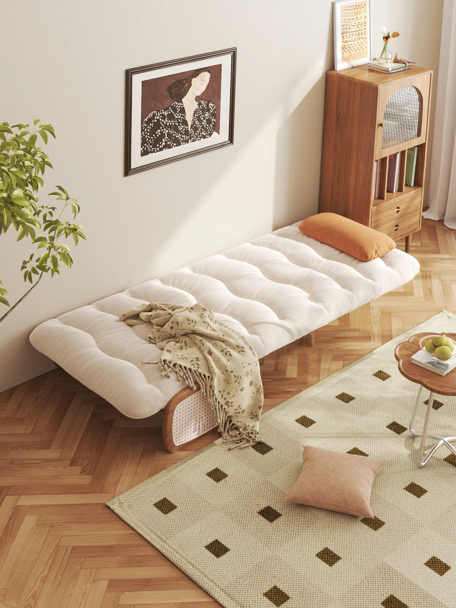 NÓVORA CASA 3-en-1 Beige plegable Sofá cama algodón & lino transformable sofá
