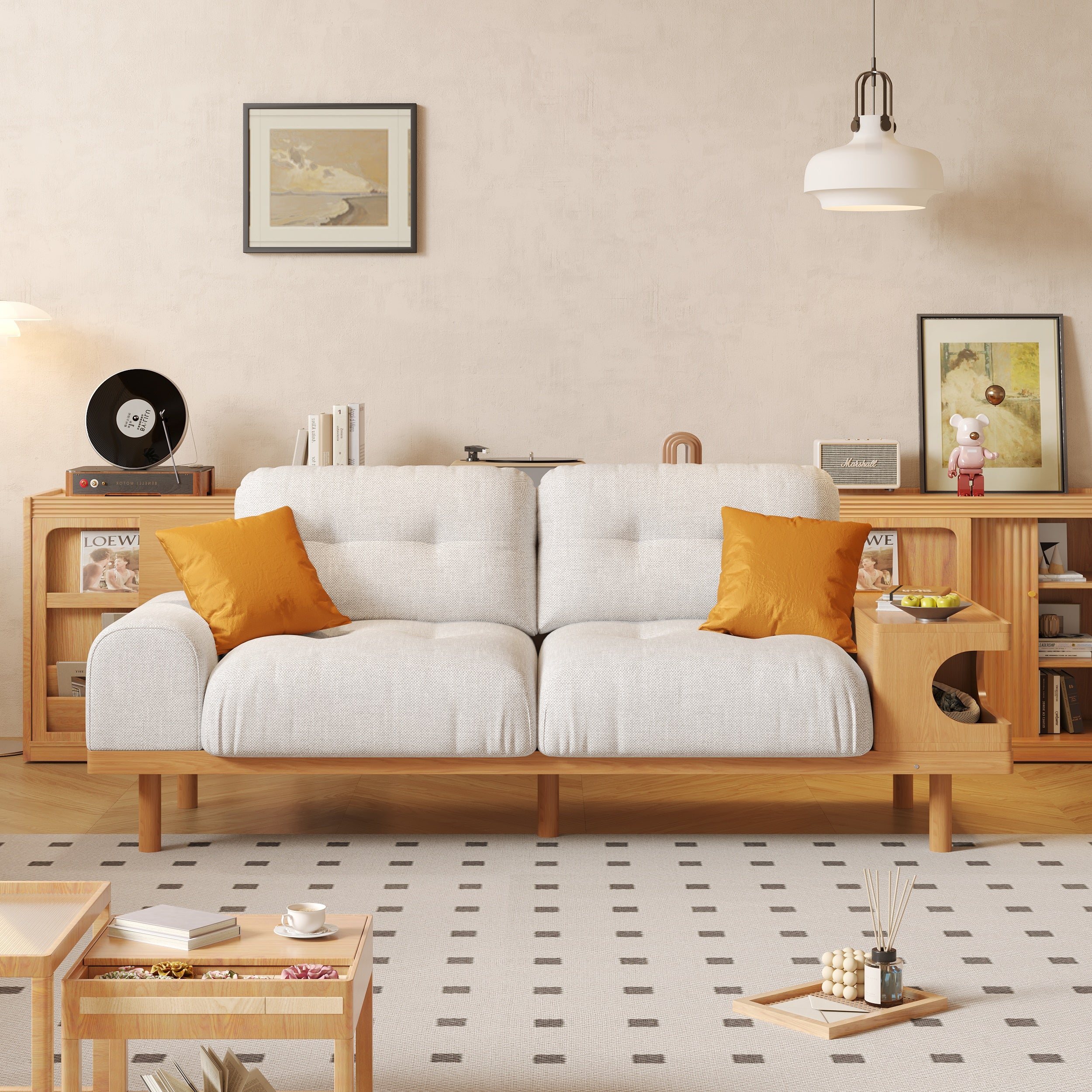 NÓVORA CASA Japandi de madera soporte sofá con integrado gato estudio