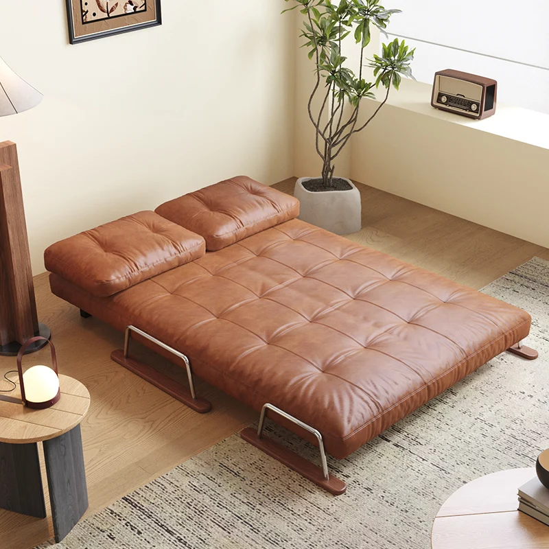 NÓVORA CASA Plegable Sofá cama en caramelo ecológico piel– 4-en-1 transformable sillón, diván & cama
