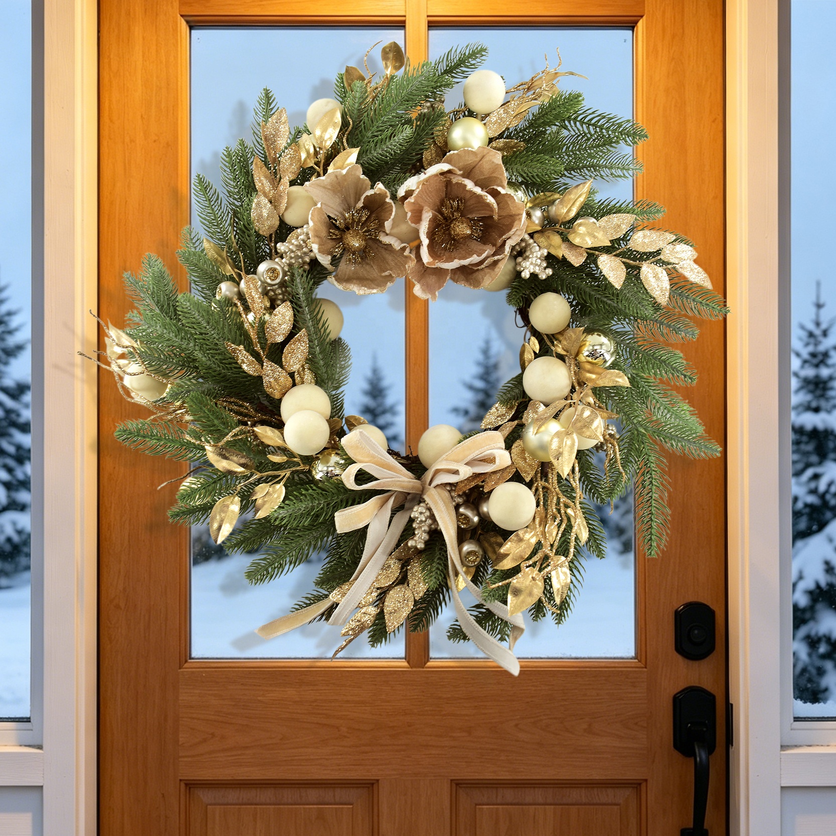 24 Inch Luxury Champagne Christmas Wreath Front Door Decor