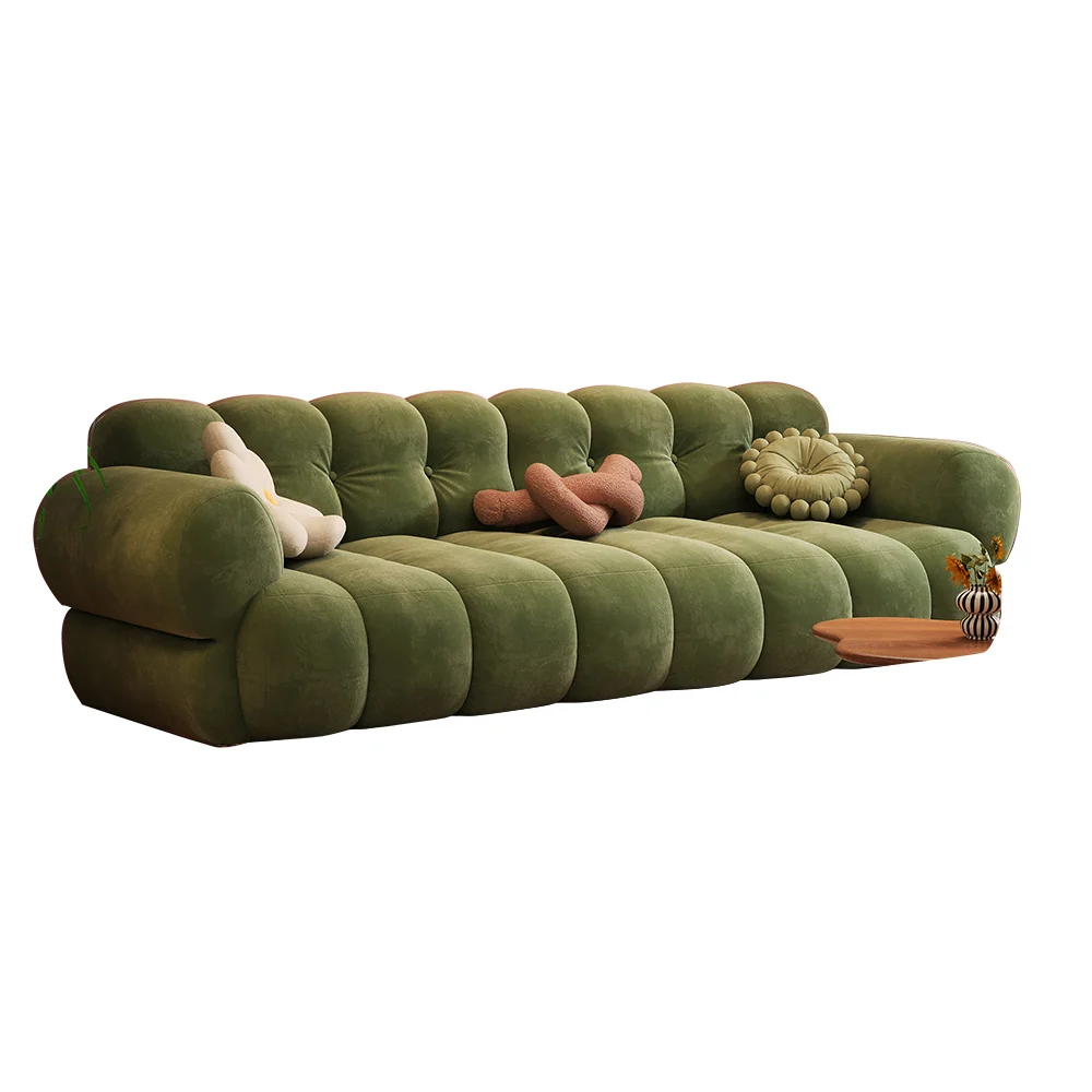 NÓVORA CASA modulable burbuja sofá en Chenilla & terciopelo| mediados siglo Moderno nube sofá- retro malvavisco sofá en musgo Verde, bosque, ámbar & almendra Crema
