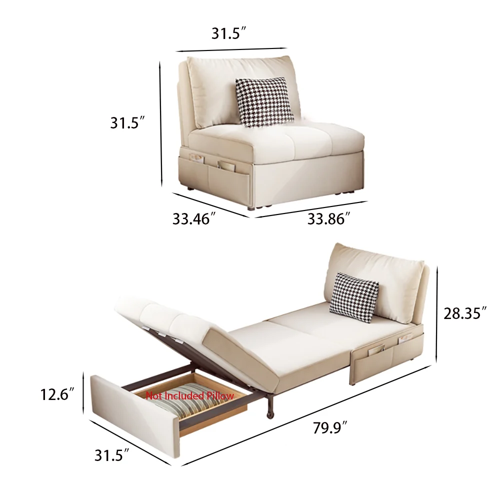 NÓVORA CASA individual asiento extraíble Sofá cama con lateral bolsillos