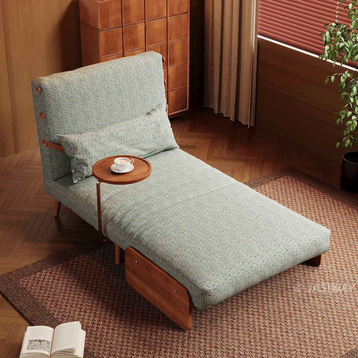 Sillón cama de chenille verde salvia | Comodidad natural