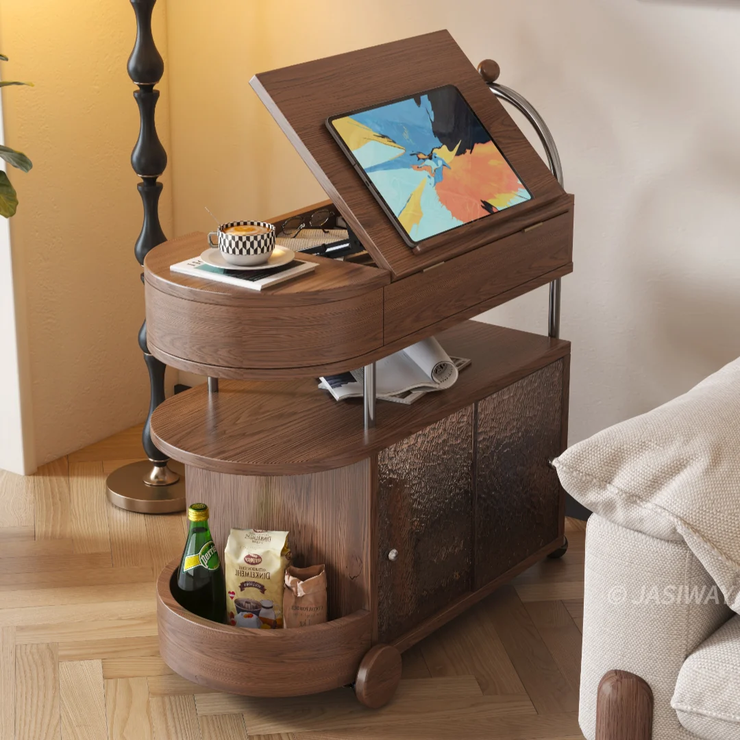 NÓVORA CASA con ruedas Mesa lateral con elevable superior & Gabinete de almacenamiento, móvil Mesa auxiliar sobre ruedas para sofá, cama & pequeño espacios
