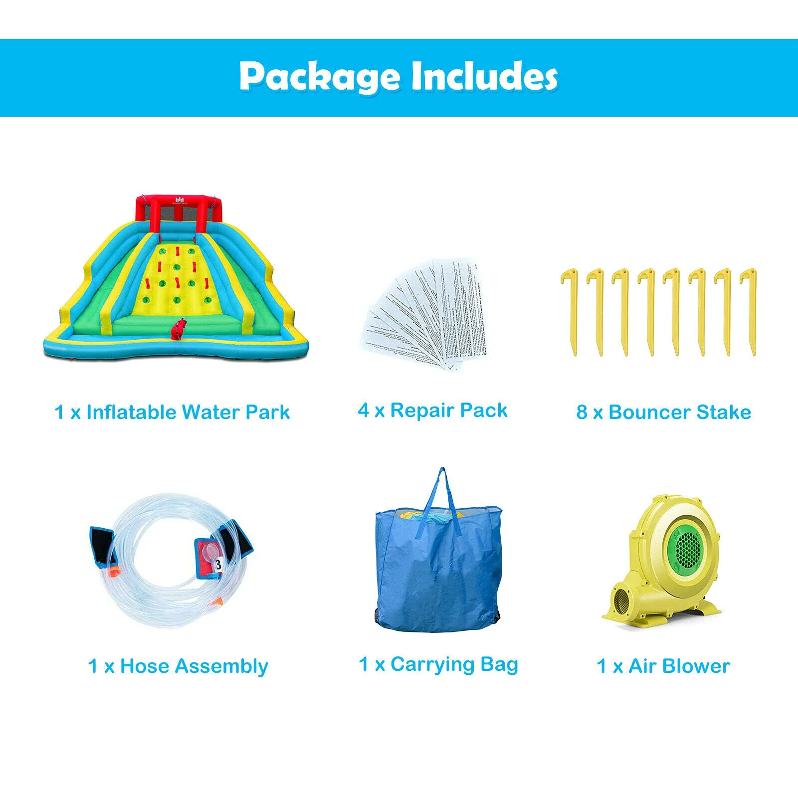 BOUNTECH Inflatable Water Slide, 15x12FT Mega Waterslide Park for Backyard Outdoor with Dual Long Slides