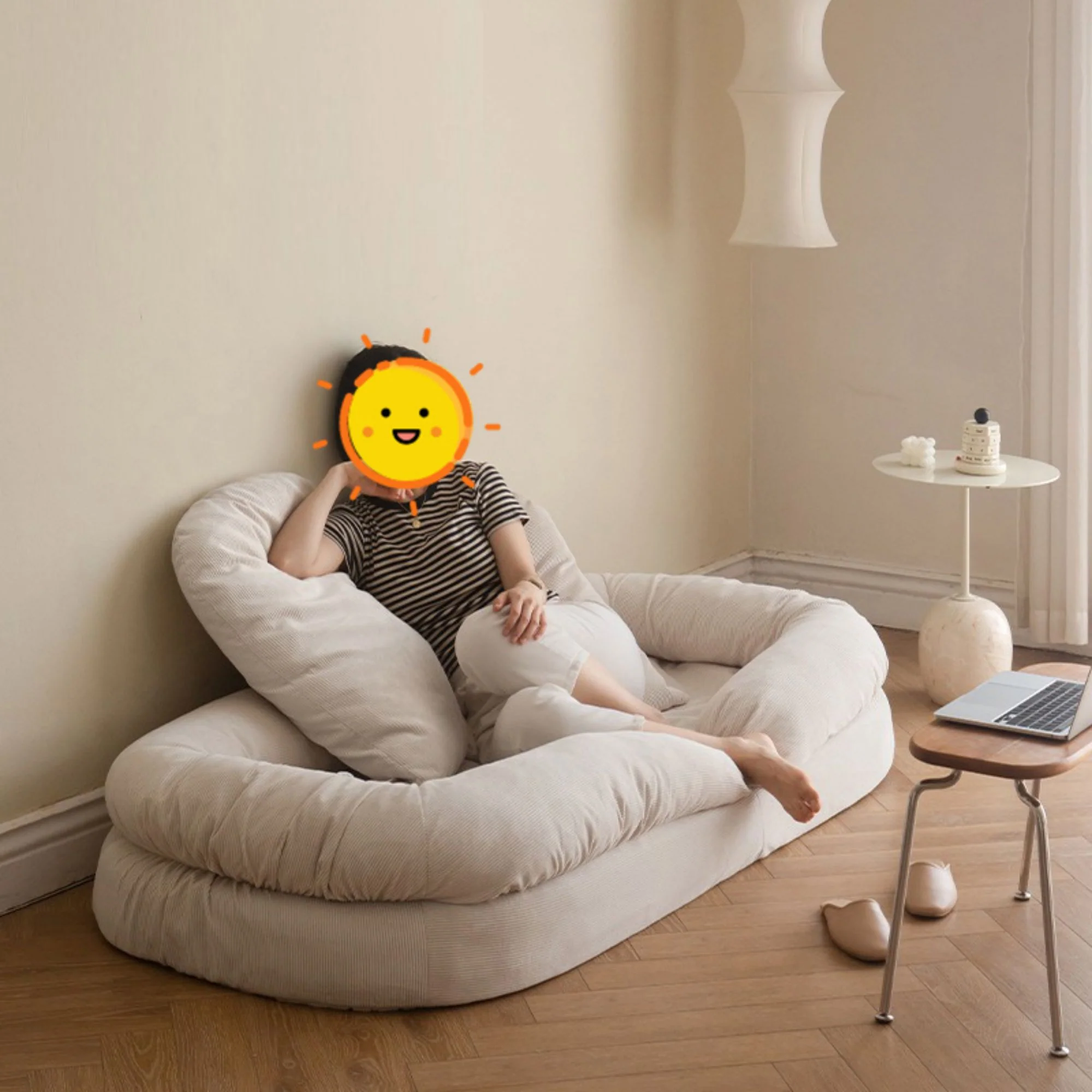 NÓVORA CASA transformable Sofá cama descanso sofá Beige peluche terciopelo