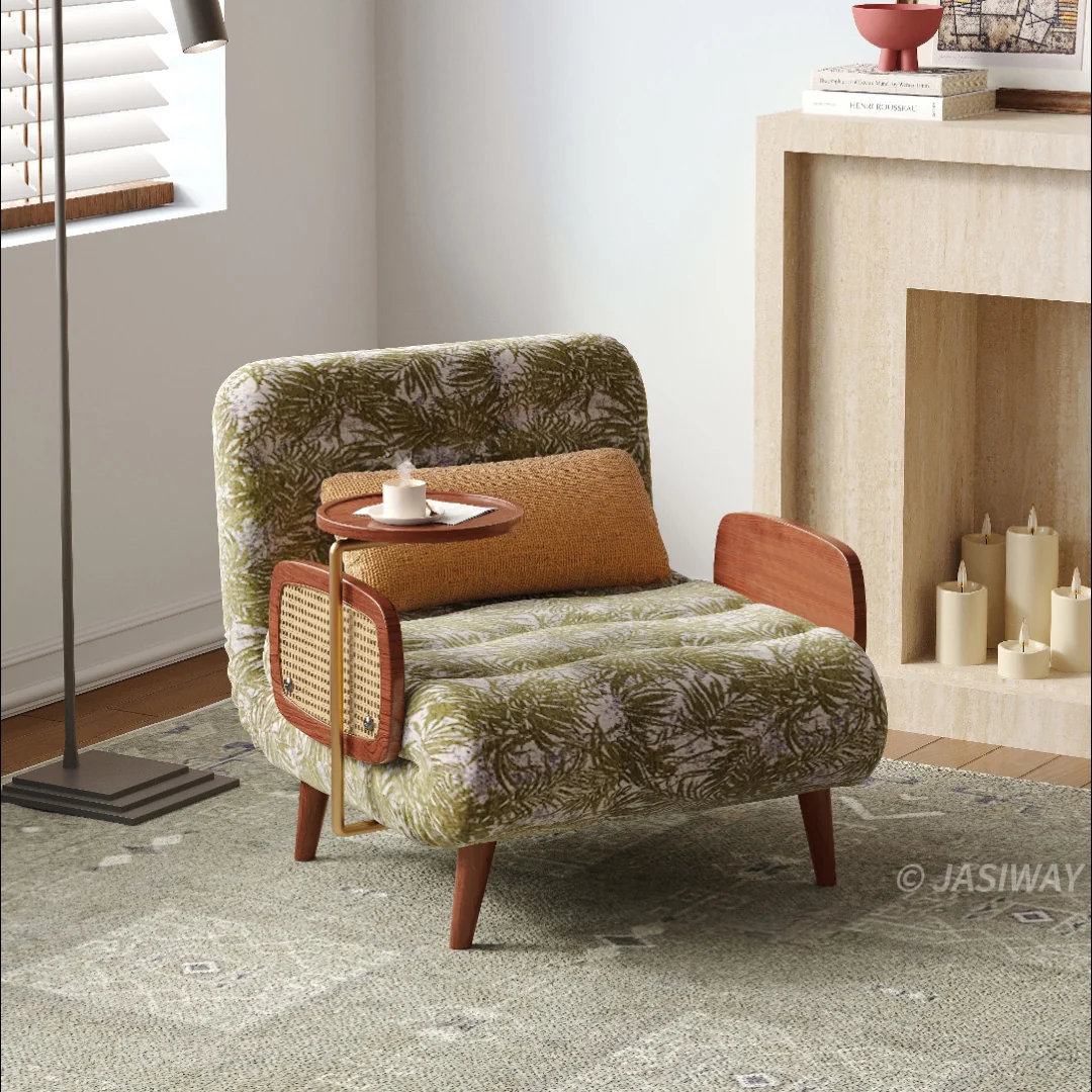 NÓVORA CASA mediados siglo Moderno transformable sillón cama sofá| botánico jacquard Tapizado cama sofá de dos plazas para pequeño espacios & departamentos