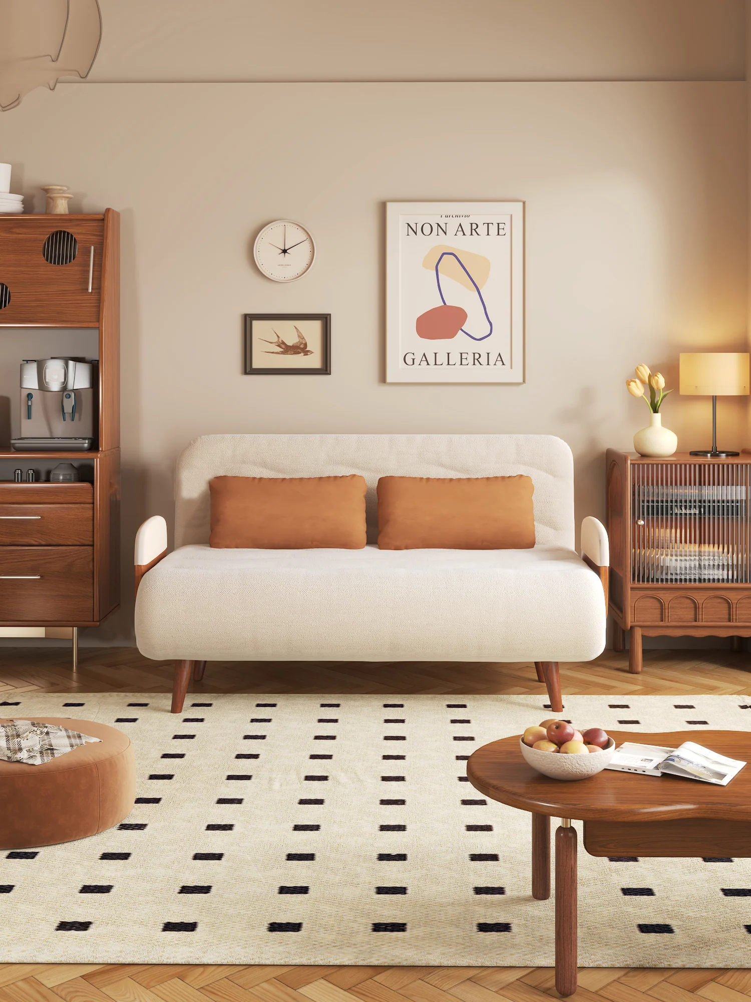 NÓVORA CASA 3-en-1 Beige plegable Sofá cama algodón & lino transformable sofá
