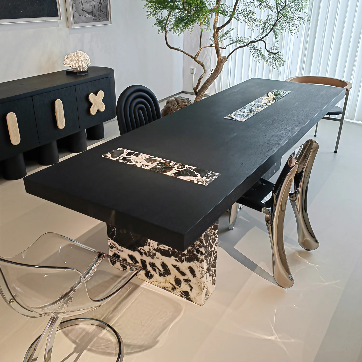 RINGCHEN Horizon Gourment Mesa de comedor con mármol patas