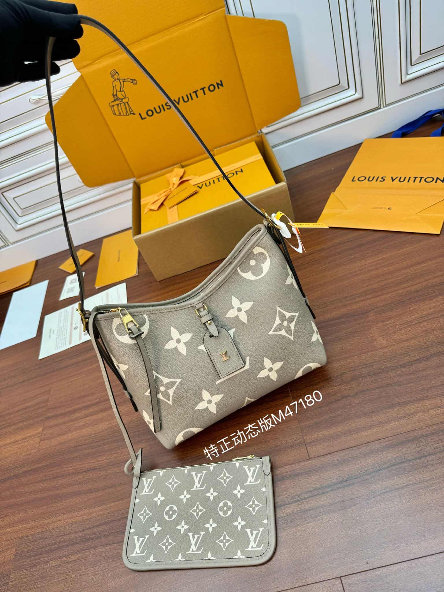 Louis Vuitton CarryAll PM Embossed supple grained cowhide leather M47180 Tourterelle Gray TOP