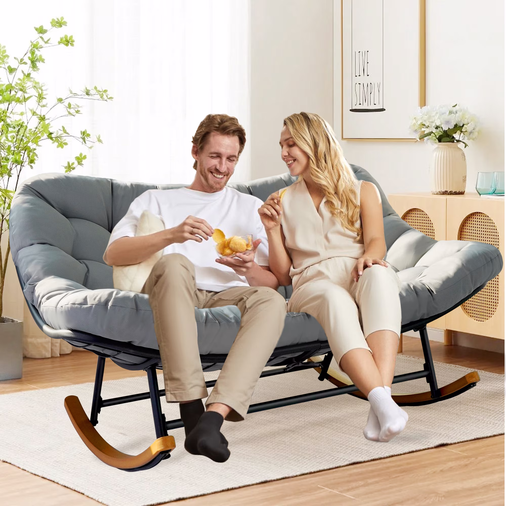 AuraNest mecedora Papasan doble con cojín de 6 pulgadas