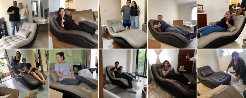 Escenas de entrega y uso del Sillón Nido Relax en distintos hogares