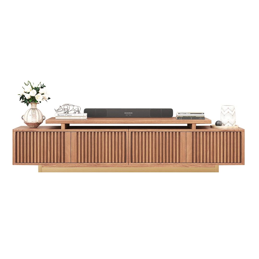 NÓVORA CASA Extensible acanalado madera Mueble para TV con 2 gabinetes & Almacenamiento| Ajustable Moderno multimedia consola para TVs superior a 85
