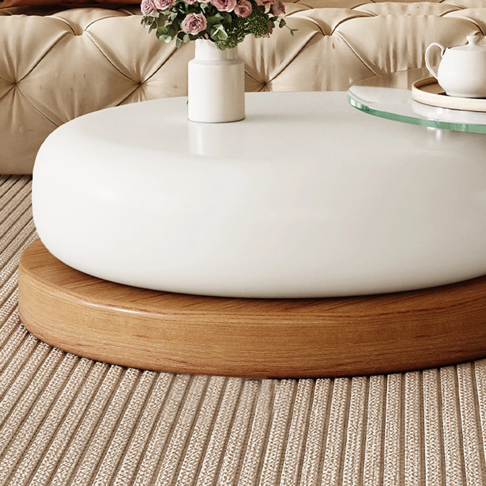 NÓVORA CASA Redondo Mesa de centro– vidrio superior & Madera maciza pata