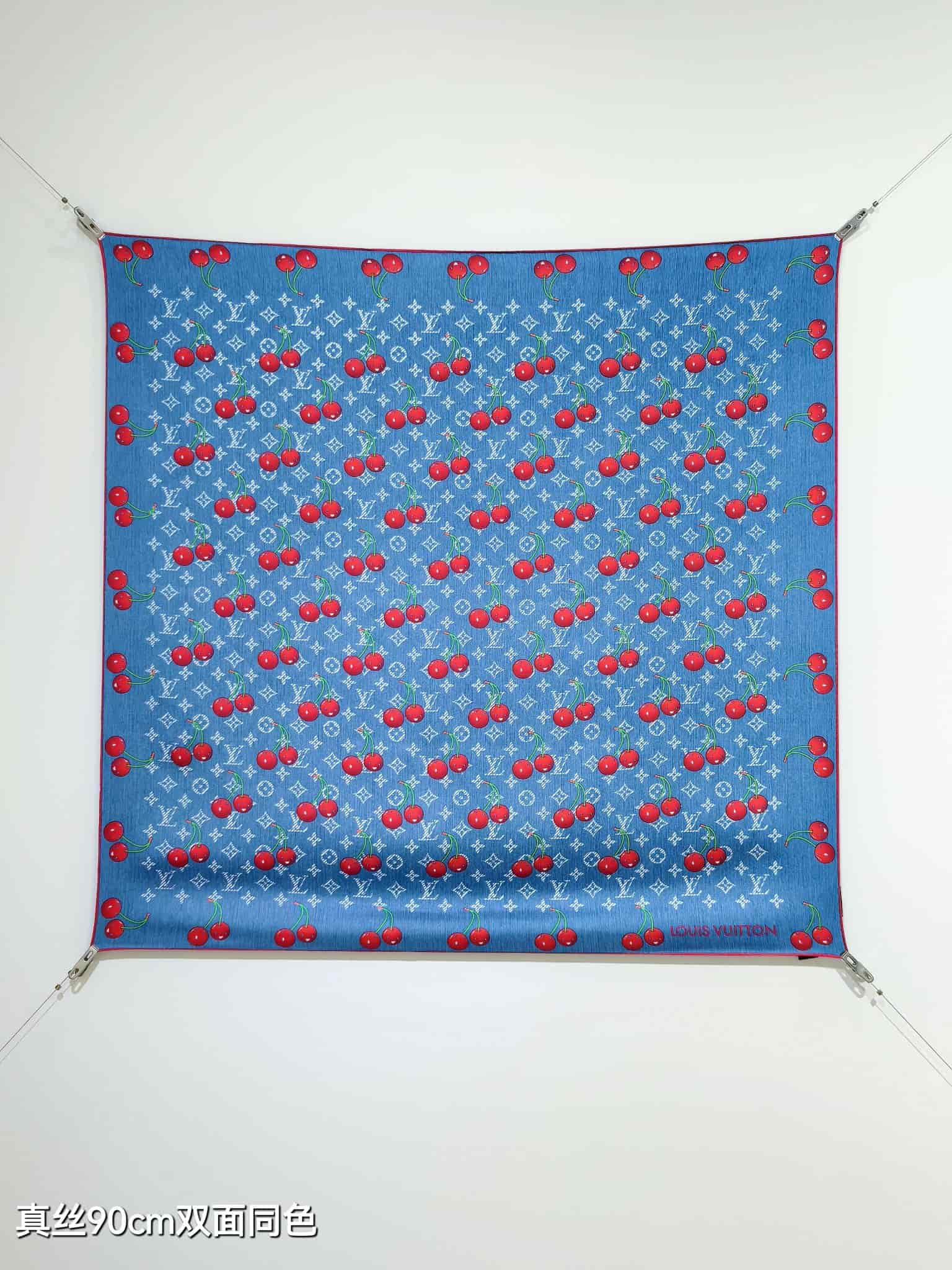 Louis Vuitton x Takashi Murakami Denim Cerise Square 90 Scarf