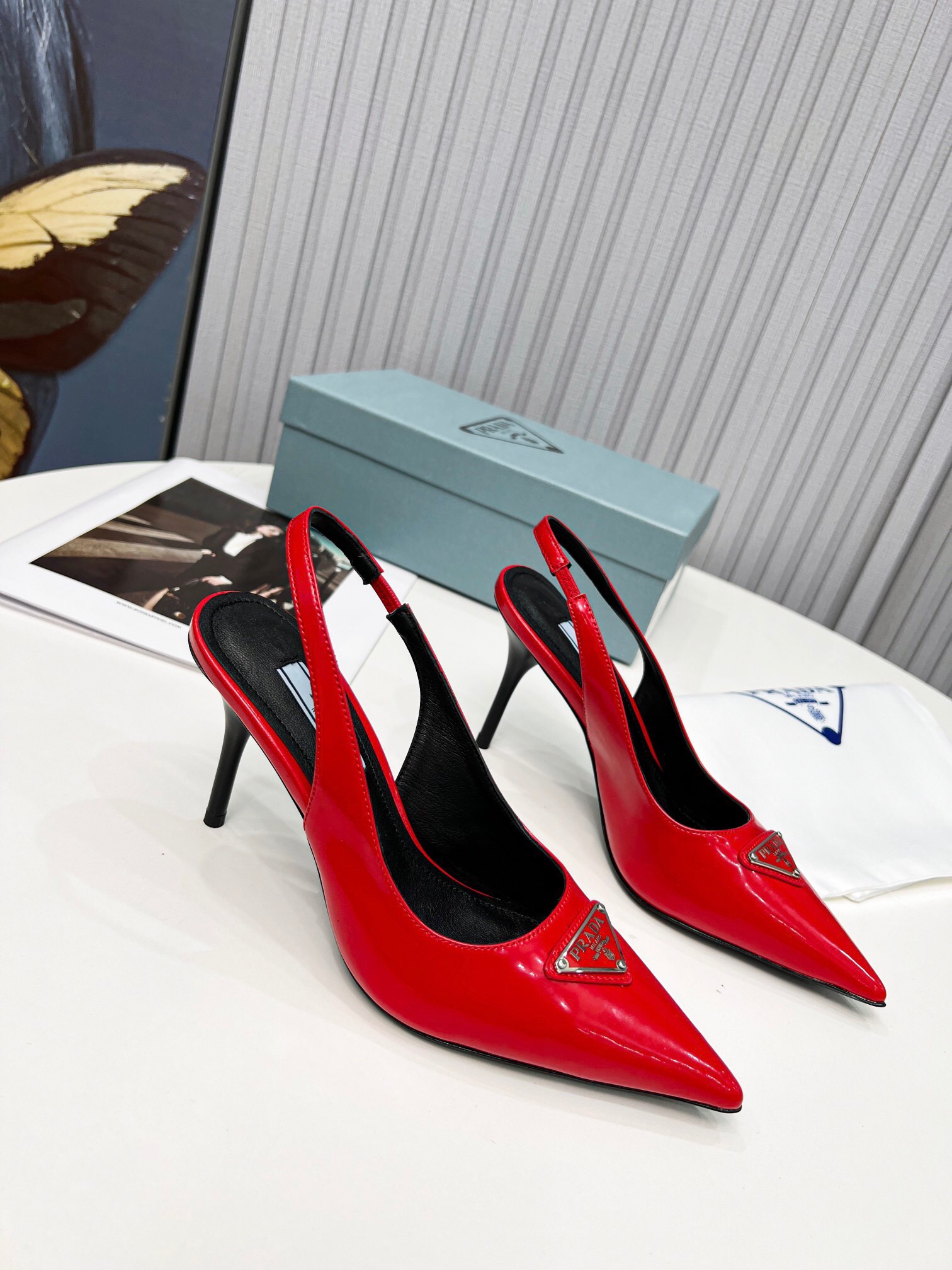 Prada Brushed Leather Slingback Pumps Size 35-41 8-Color