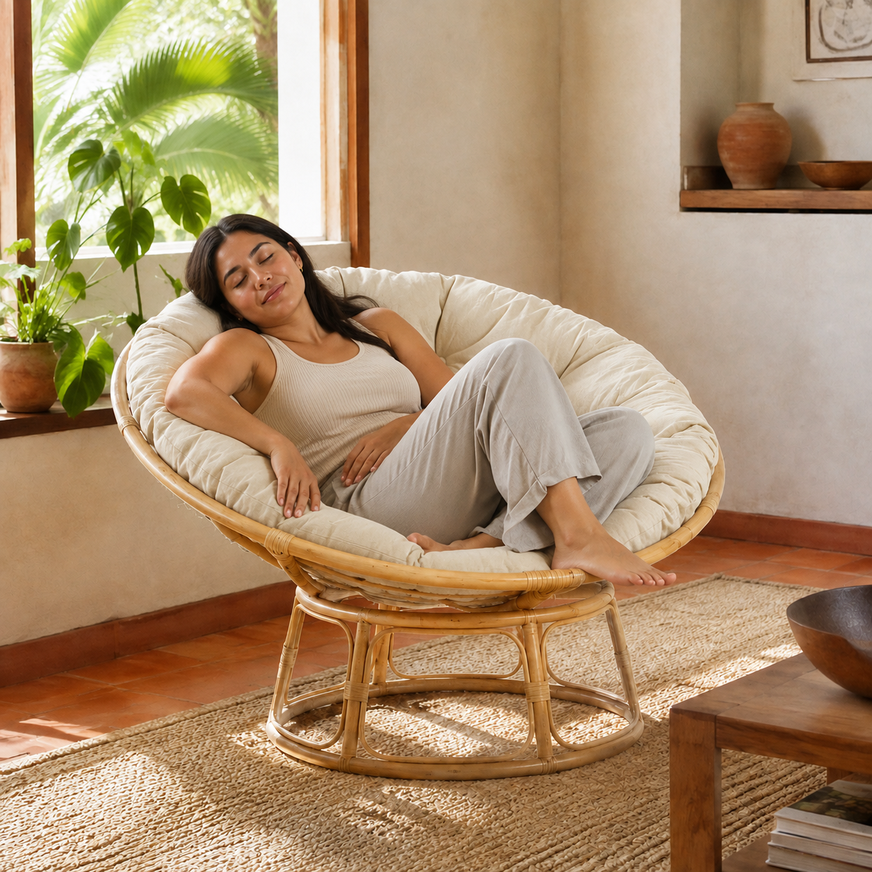 RattanNest Marfil con modelo descansando