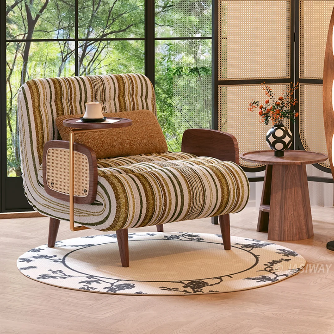 NÓVORA CASA mediados siglo Moderno cama Sillón decorativo con ratán brazos & Mesa auxiliar