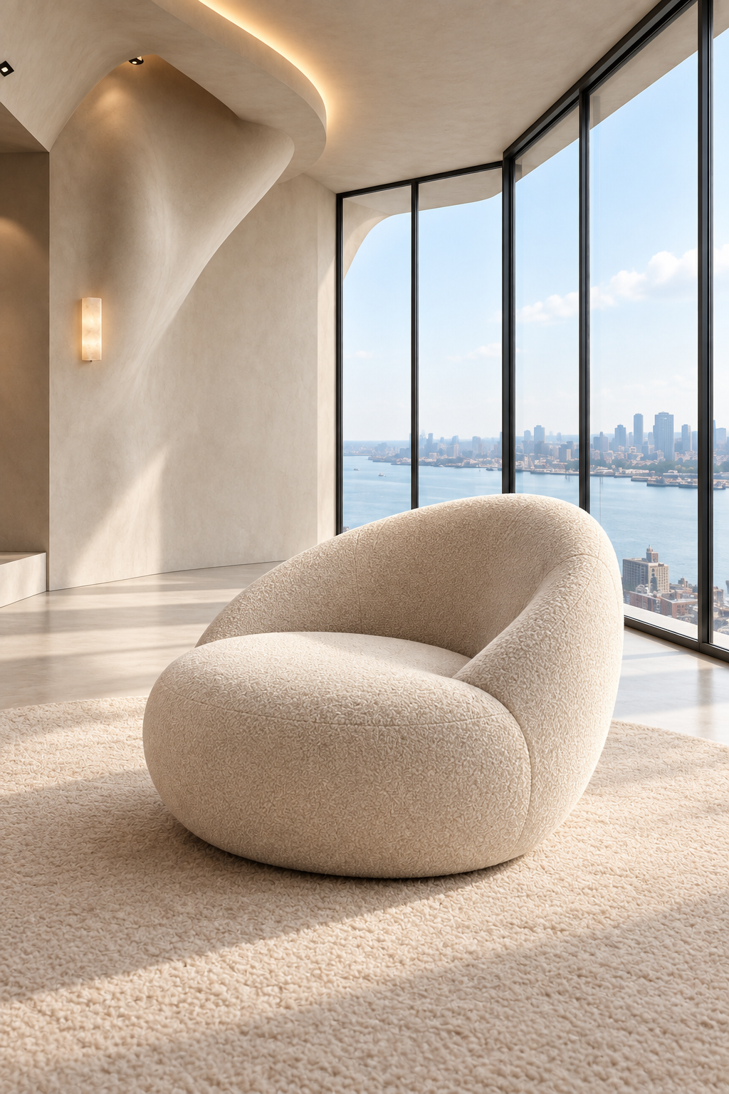 CurvaCasa · 1 sillón individual · Marfil cálido · visualización IA
