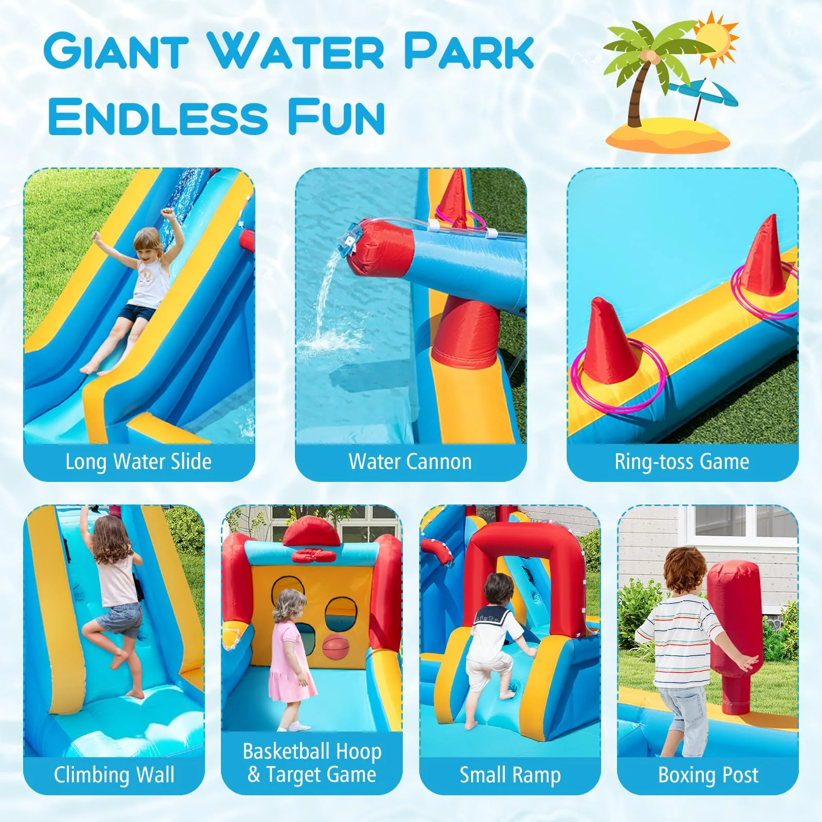 BOUNTECH Inflatable Water Slide Park 9-in-1 Giant Water Bounce House
