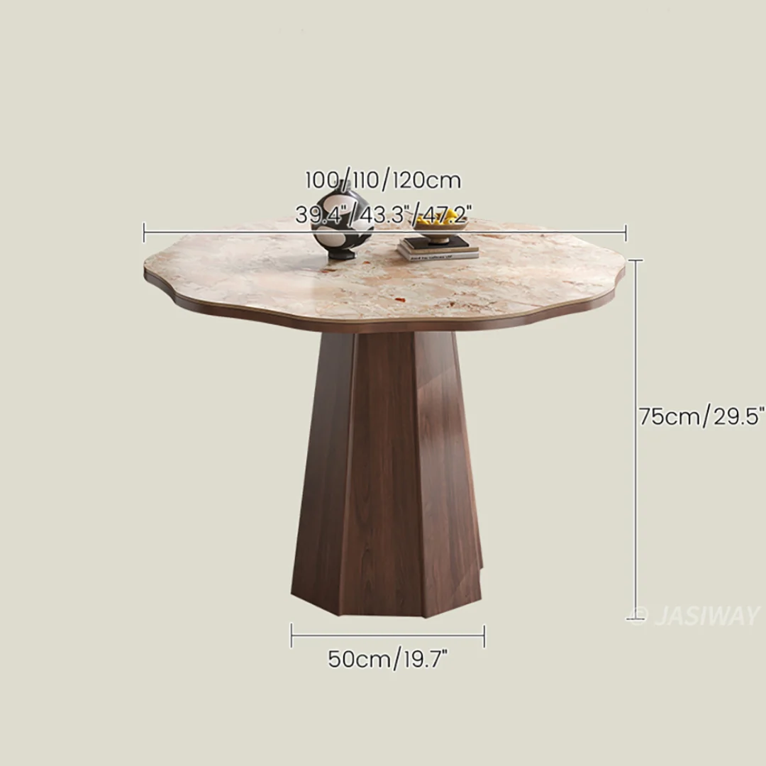 NÓVORA CASA ondulado borde Redondo Mesa de comedor con escultórico pedestal soporte| Moderno Mesa de comedor con Piedra sinterizada superior