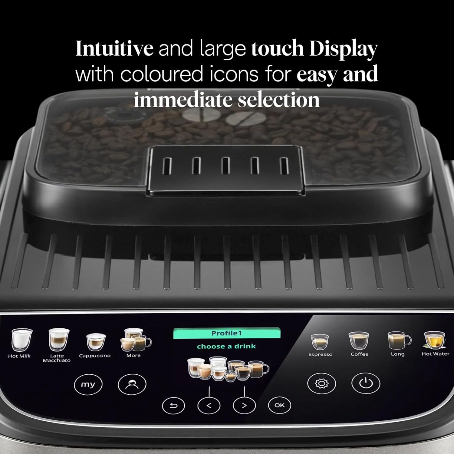 De'Longhi Magnifica Evo Next - Perfetto Automatic Coffee Machine with LatteCrema Automatic Milk Frothing, 13 One-Touch Drinks, Colour Touch Display