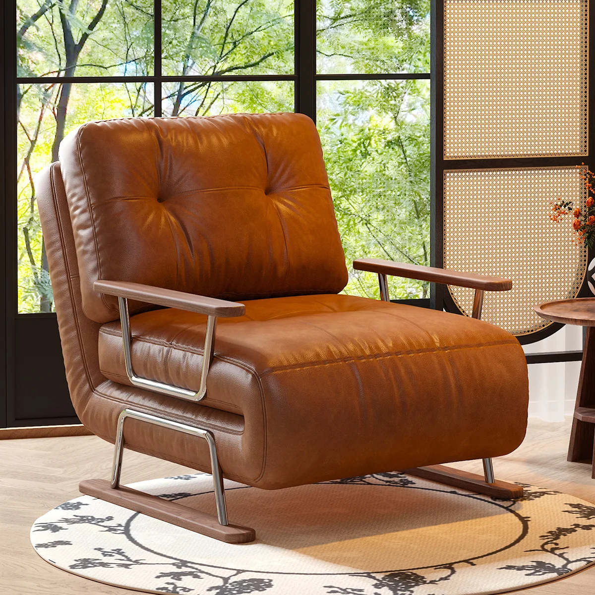 NÓVORA CASA Plegable Sofá cama en caramelo ecológico piel– 4-en-1 transformable sillón, diván & cama