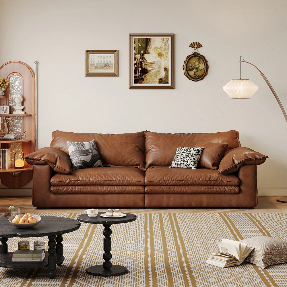 NÓVORA CASA Piel sintética sofá Café Vintage Sala sofá