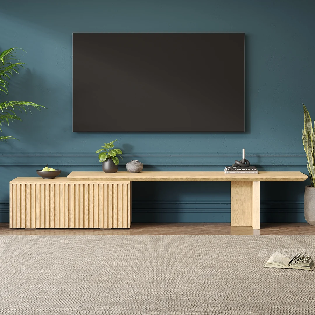 NÓVORA CASA Extensible mediados siglo Moderno Mueble para TV con acanalado puertas & Ajustable repisas| expandible madera multimedia consola para Sala