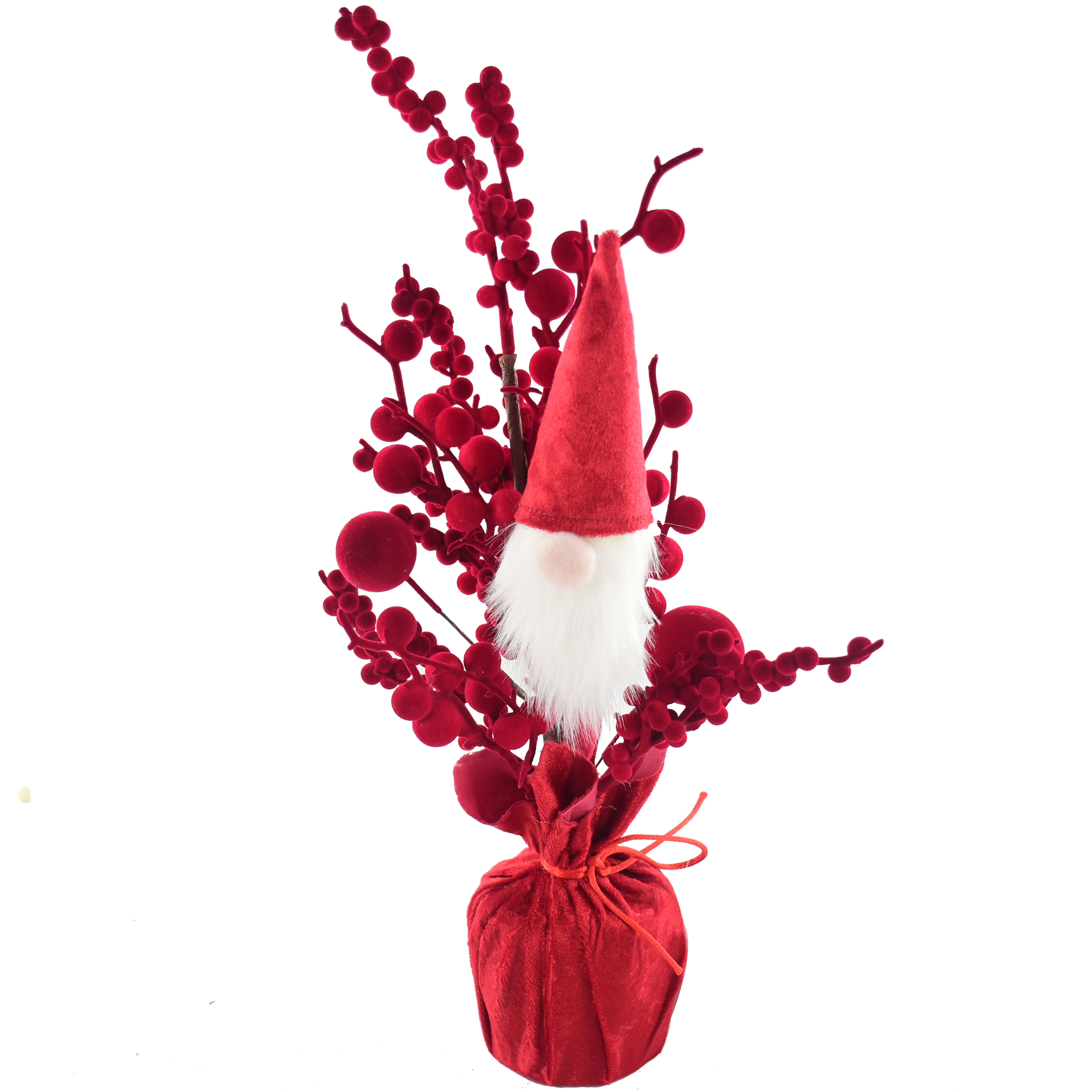 Santa Gnome Christmas Tabletop Decoration with Red Berries