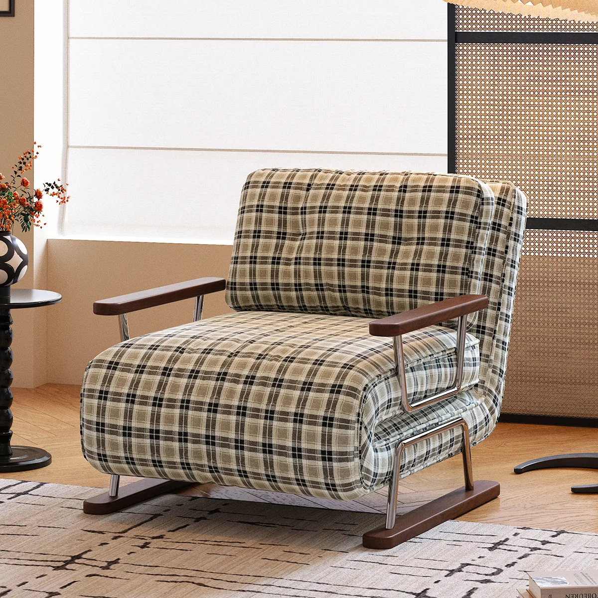 NÓVORA CASA a cuadros Sofá cama– 4-en-1 transformable plegable sillón cama para pequeño espacios