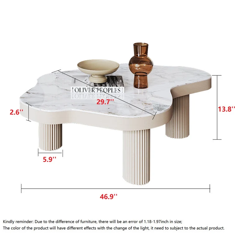 NÓVORA CASA Blanco Piedra sinterizada Mesa de centro interior té mesa con 3 patas