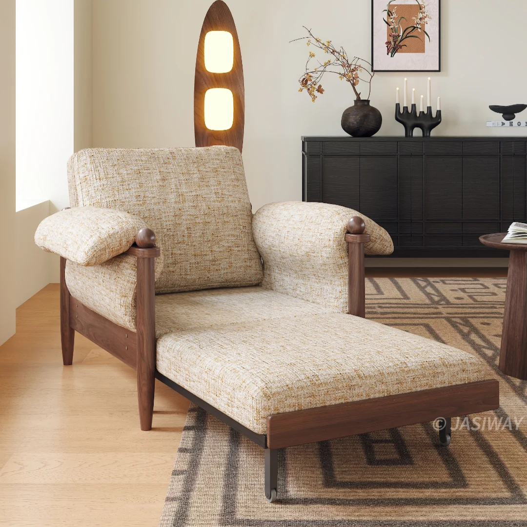 NÓVORA CASA transformable cama sillón| 3-en-1 Chenilla MCM plegable Sillón decorativo & Reclinable descanso cama con madera brazos