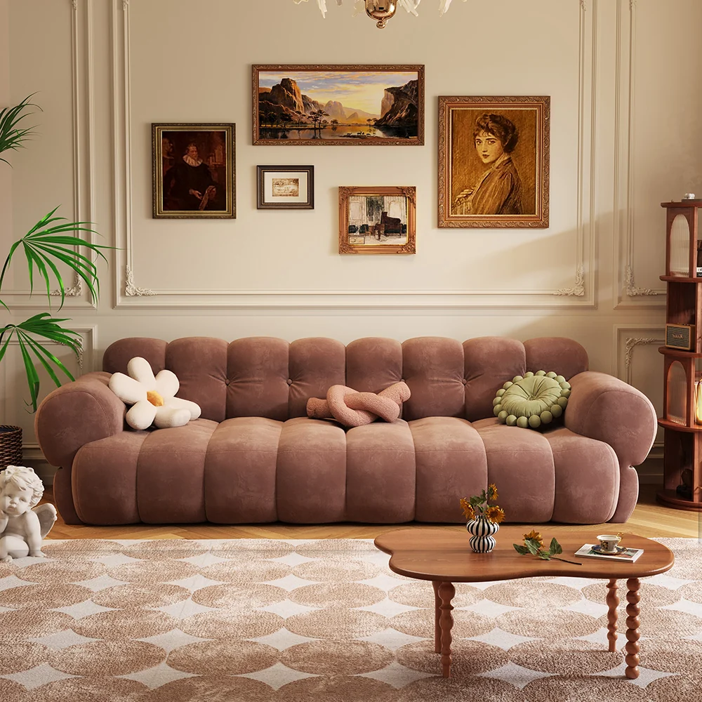 NÓVORA CASA modulable burbuja sofá en Chenilla & terciopelo| mediados siglo Moderno nube sofá- retro malvavisco sofá en musgo Verde, bosque, ámbar & almendra Crema
