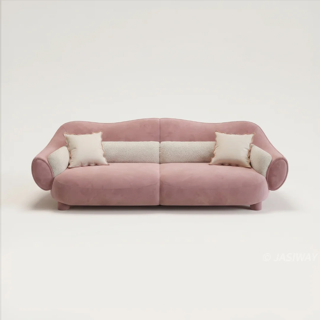 RINGCHEN rosa pálido Rosa Curvo nube sofá con escultórico Shell inspirado silueta| Moderno De lujo profundo asiento Tapizado sofá para de diseñador Sala