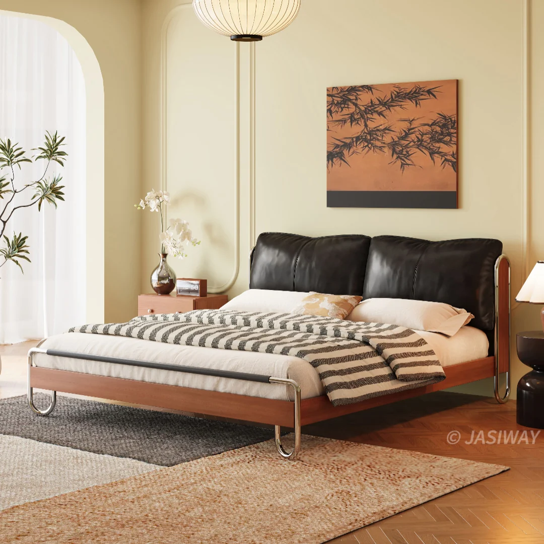 NÓVORA CASA Madera maciza Cama con plataforma con Tapizado cabecera & inoxidable acero estructura| De lujo Minimalista de diseñador cama, London diseño premios 2025 plata ganador