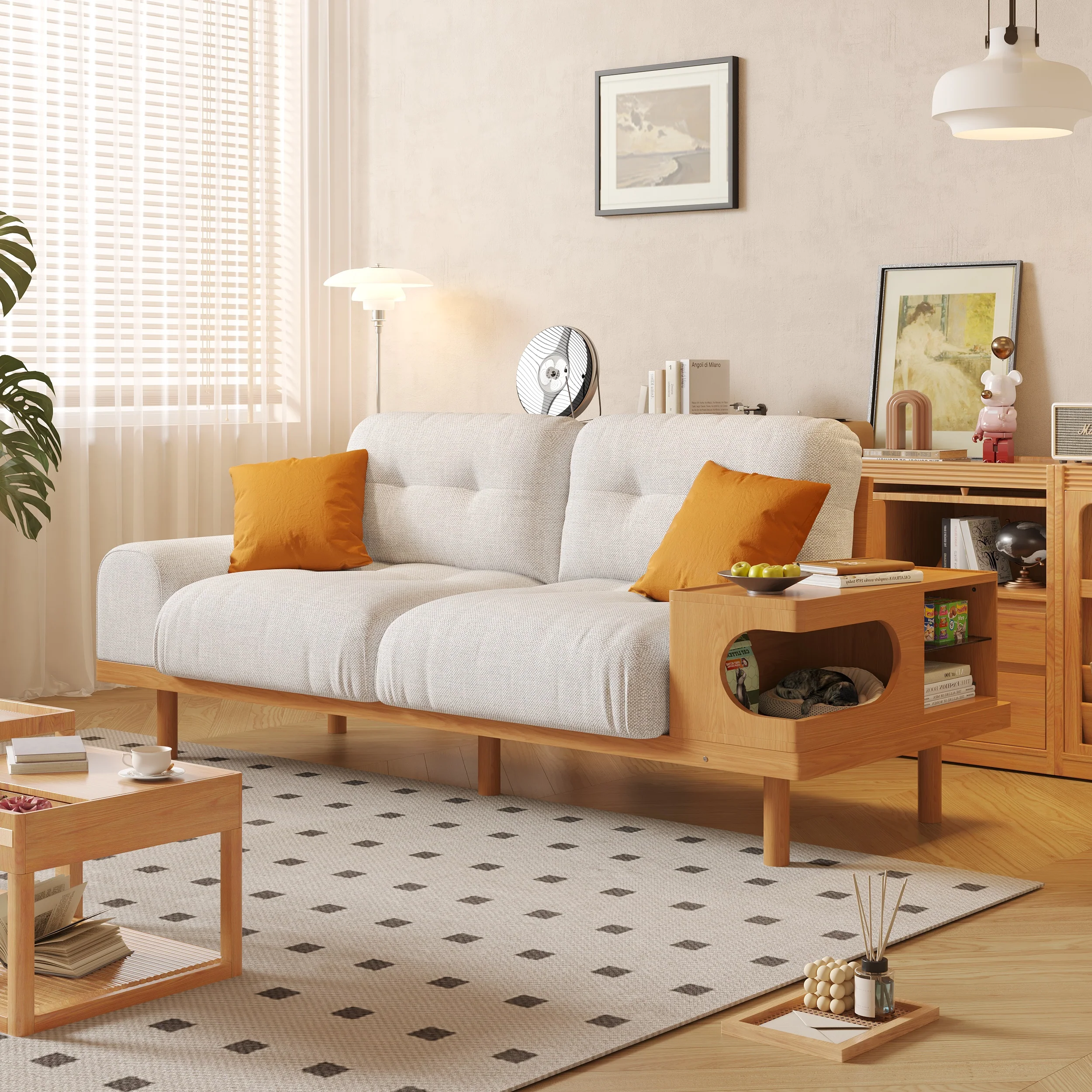 NÓVORA CASA Japandi de madera soporte sofá con integrado gato estudio