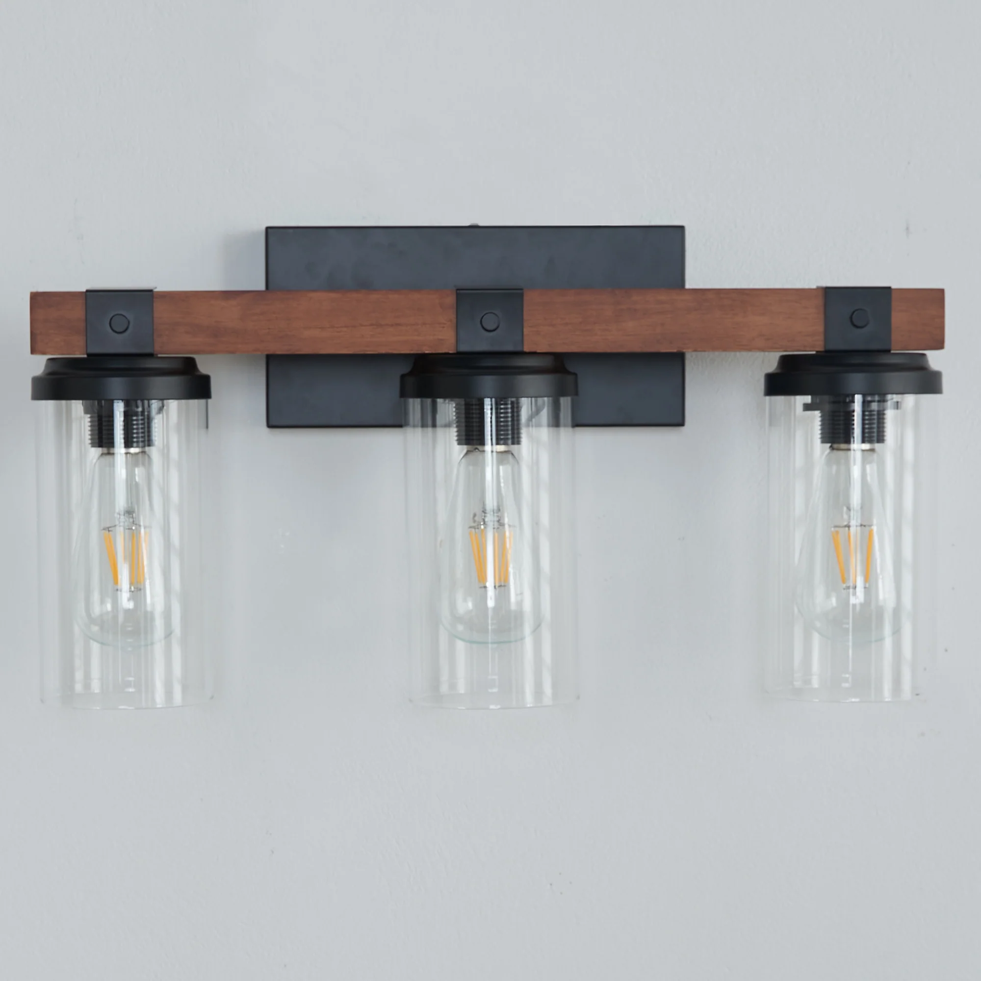 NÓVORA CASA 3-lámpara metal estructura Moderno Lámpara de pared con transparente vidrio pantallas tocador lámparas sobre espejo